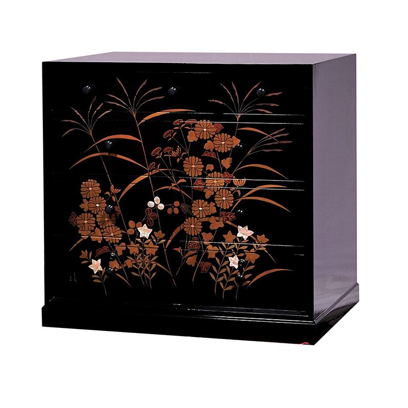 四季草花（しきそうか）黒塗り | 大阪泉州桐箪笥 | 田中家具製作所